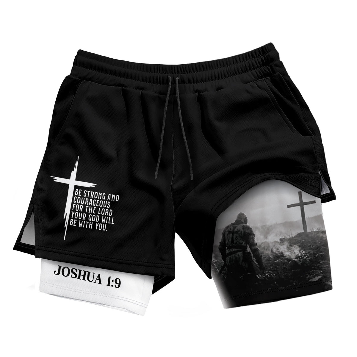 Joshua 1:9 Christian Men Gym Shorts Be Strong and Courageous Bible Verse Training Activewear - Rust Field Wear