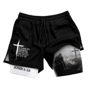 Joshua 1:9 Christian Men Gym Shorts Be Strong and Courageous Bible Verse Training Activewear - Rust Field Wear