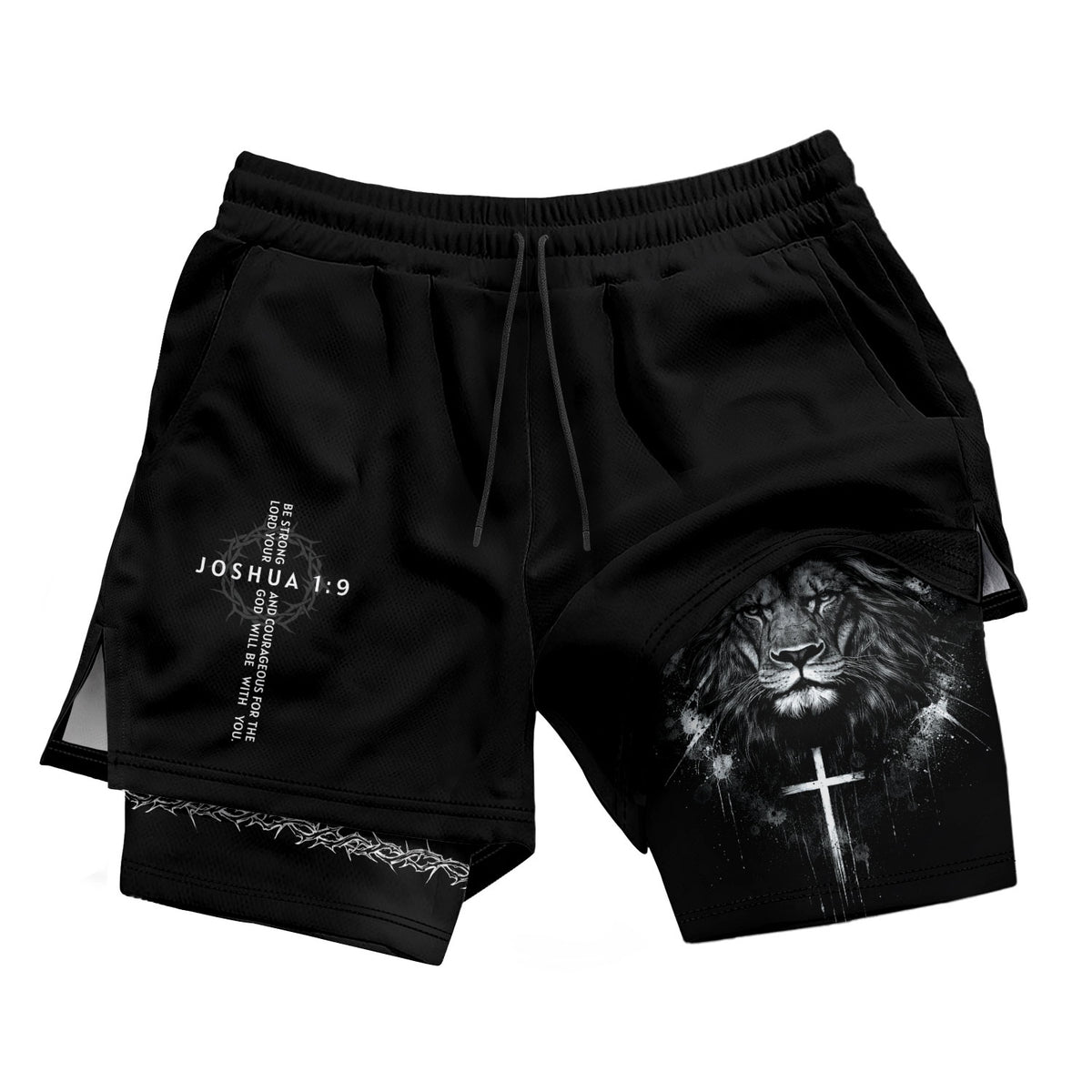 Joshua 1:9 Christian Men Gym Shorts Lion of Judah Athletic Activewear Gear - Rust Field Wear