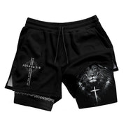 Joshua 1:9 Christian Men Gym Shorts Lion of Judah Athletic Activewear Gear - Rust Field Wear