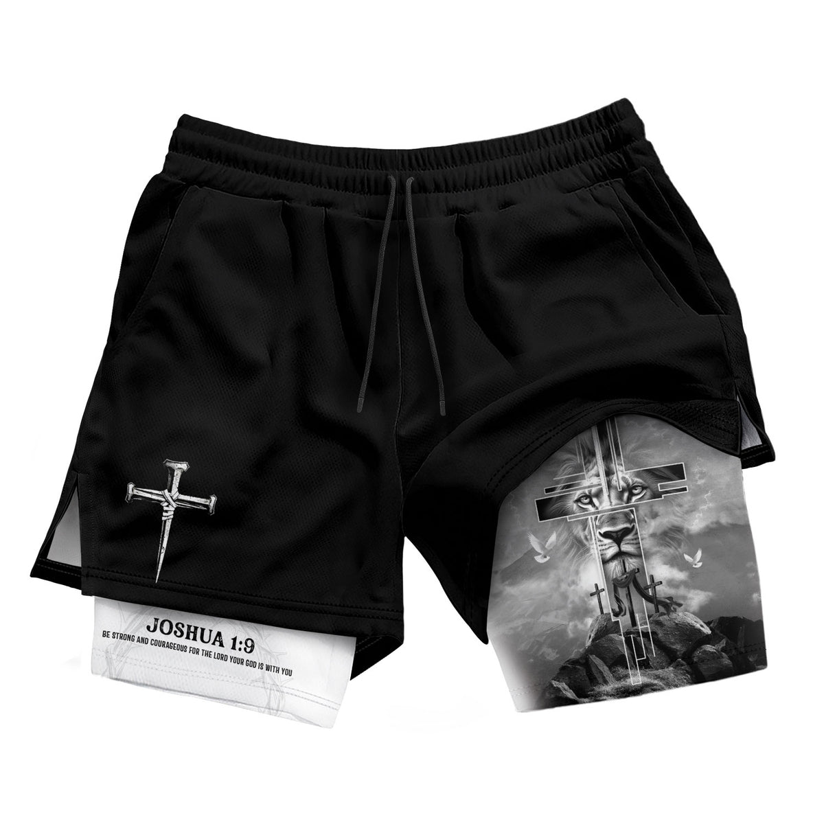 Joshua 1:9 Bible Verse Christian Men Gym Shorts Cross Lion of Judah Training Performance Gear - Rust Field Wear