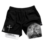Joshua 1:9 Bible Verse Christian Men Gym Shorts Cross Lion of Judah Training Performance Gear - Rust Field Wear