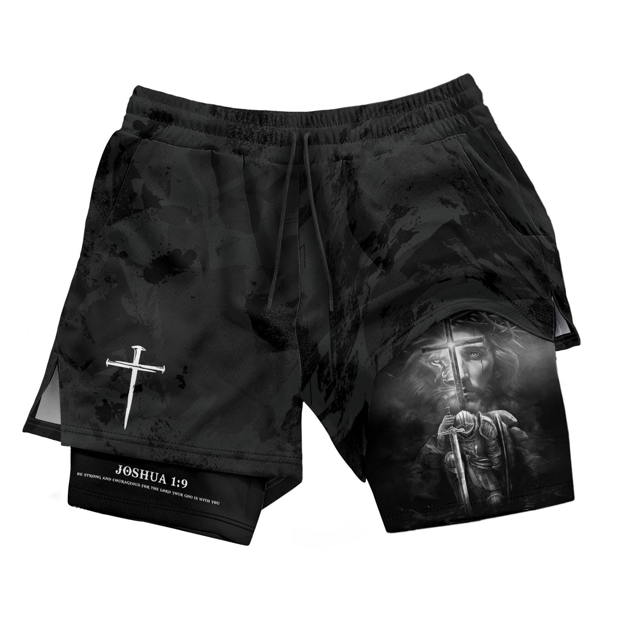Joshua 1:9 Bible Verse Christian Men Gym Shorts Jesus Knight Kneeling Cross Training Activewear - Rust Field Wear