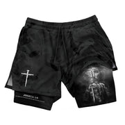 Joshua 1:9 Bible Verse Christian Men Gym Shorts Jesus Knight Kneeling Cross Training Activewear - Rust Field Wear