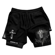 Joshua 1:9 Bible Verse Christian Men Gym Shorts Jesus Cross Nails Lion of Judah Training Activewear - Rust Field Wear