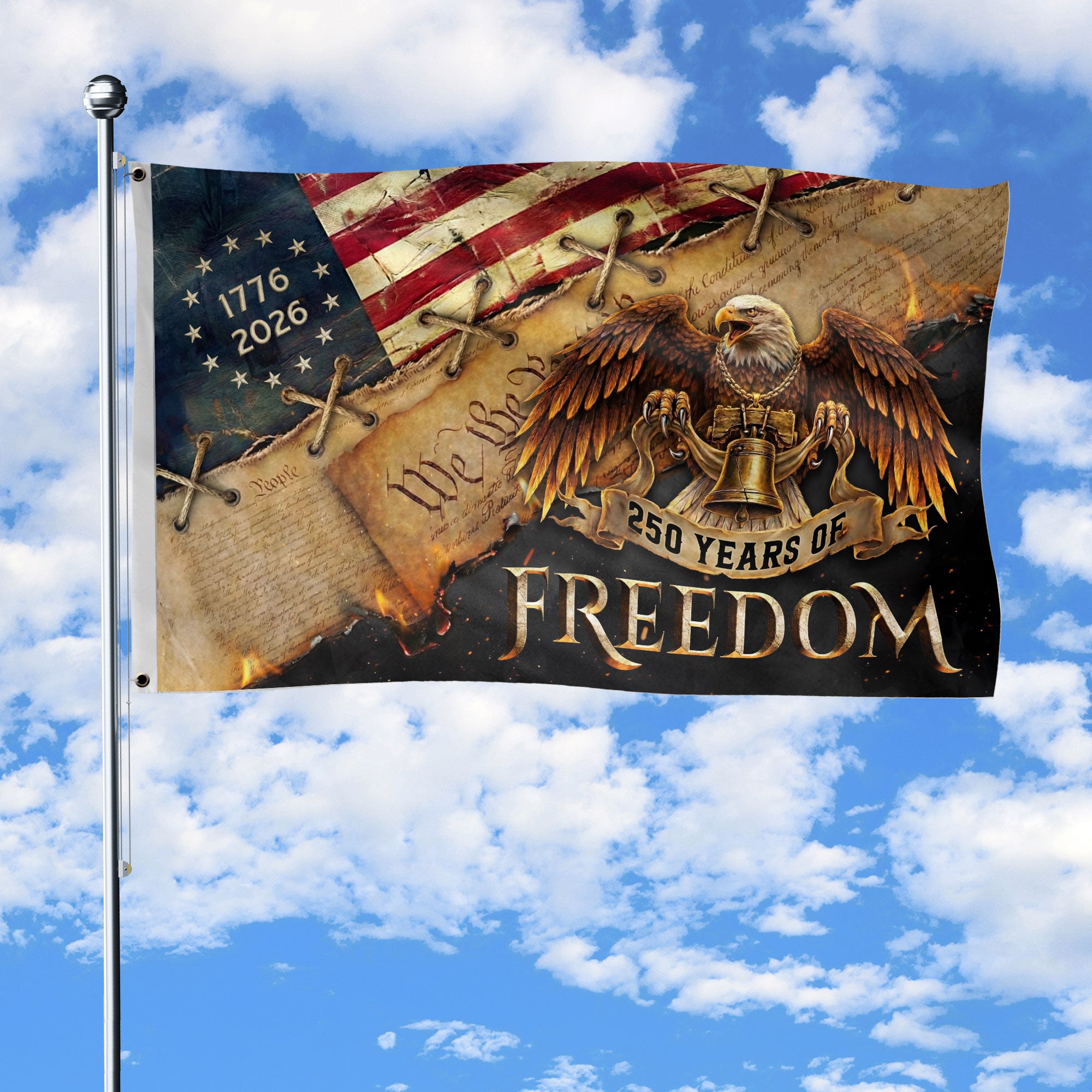 250 Years of Freedom Double-Sided House Flag, USA 250th Anniversary Patriotic American Eagle Flag