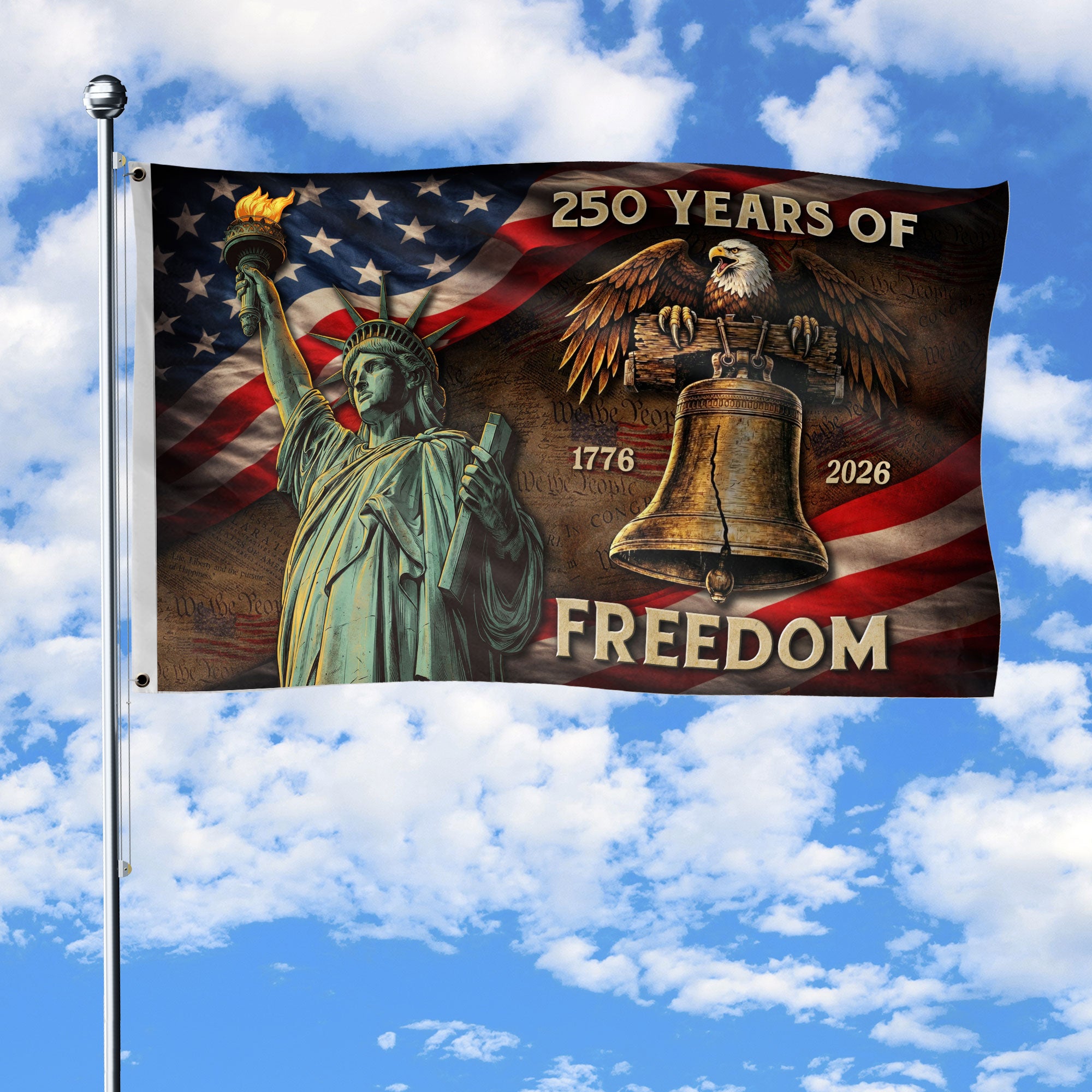 250 Years of Freedom Double-Sided House Flag 1776–2026, Patriotic 250th American Decor - Rust Field Wear