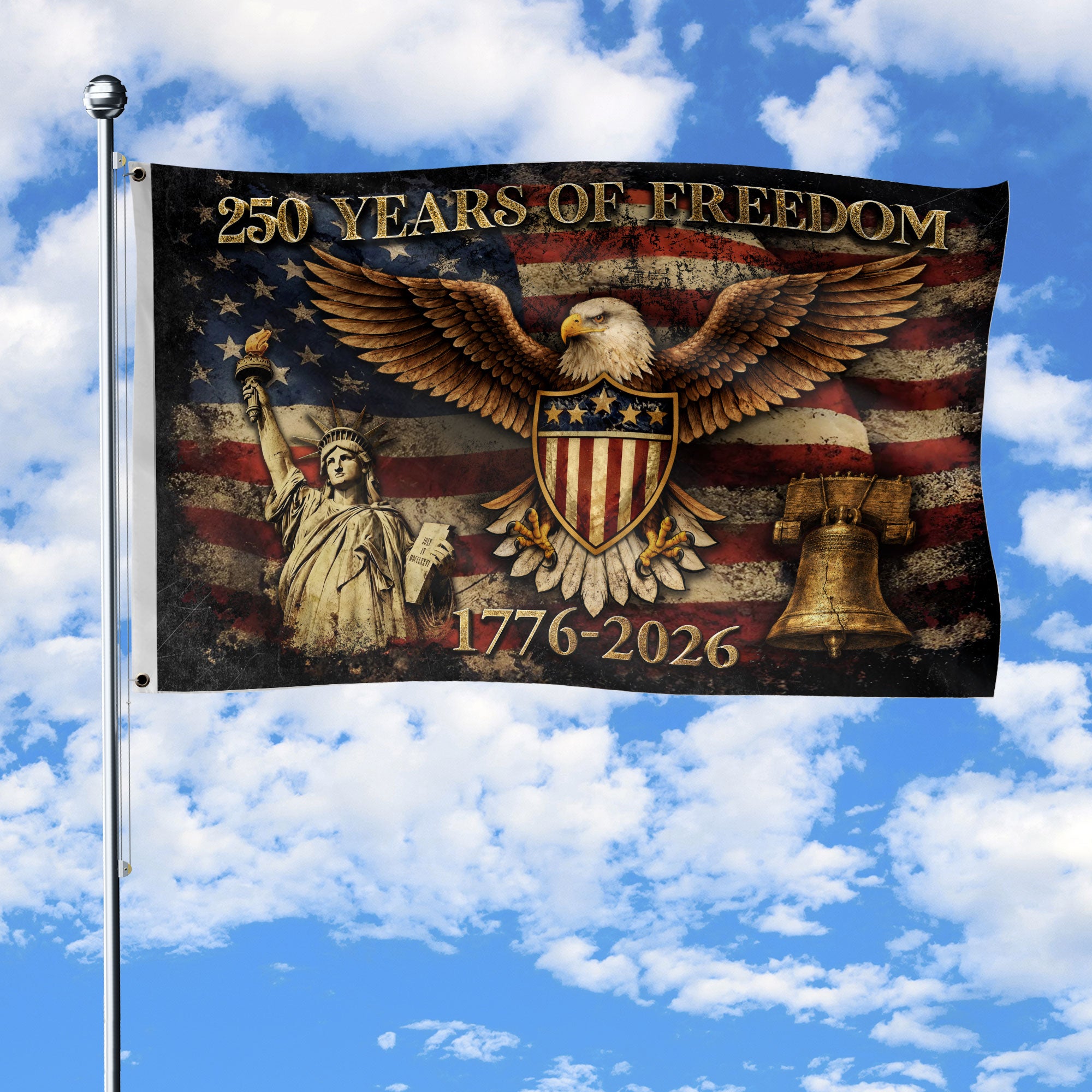 USA 250 Years of Freedom Flag 1776-2026 American Eagle Liberty Bell Patriotic