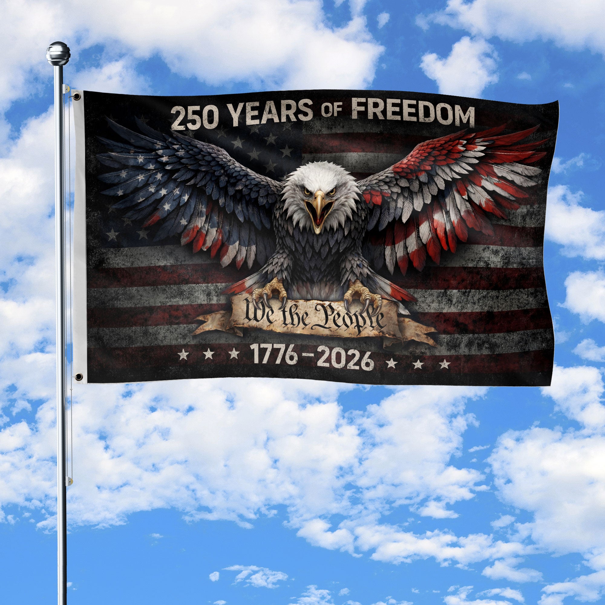 1776–2026 We The People Flag, Double-Sided American 250th Anniversary Decoration 3x5ft - Rust Field Wear