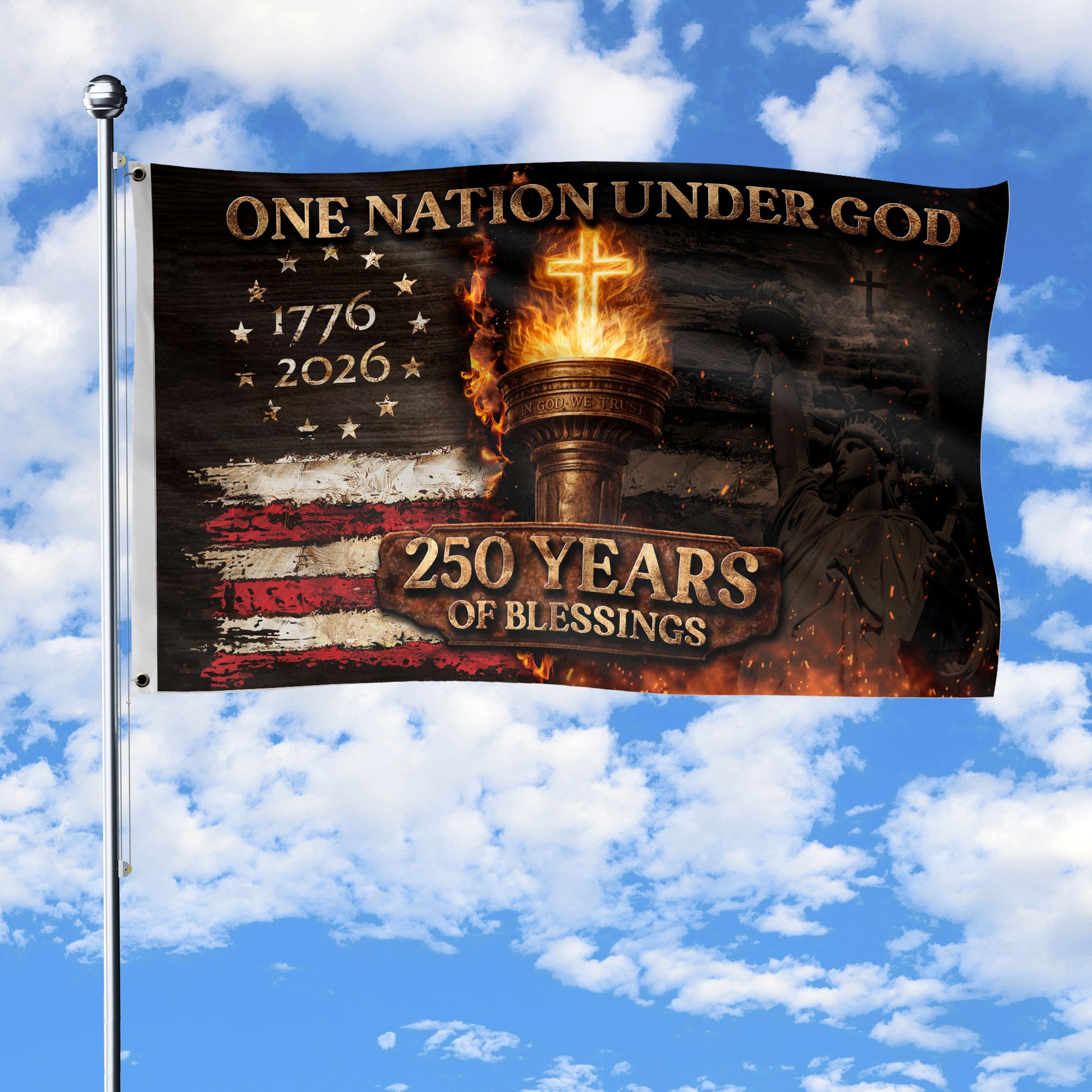 1776–2026 United States 250 Years Christian Freedom Flag Decor - Rust Field Wear
