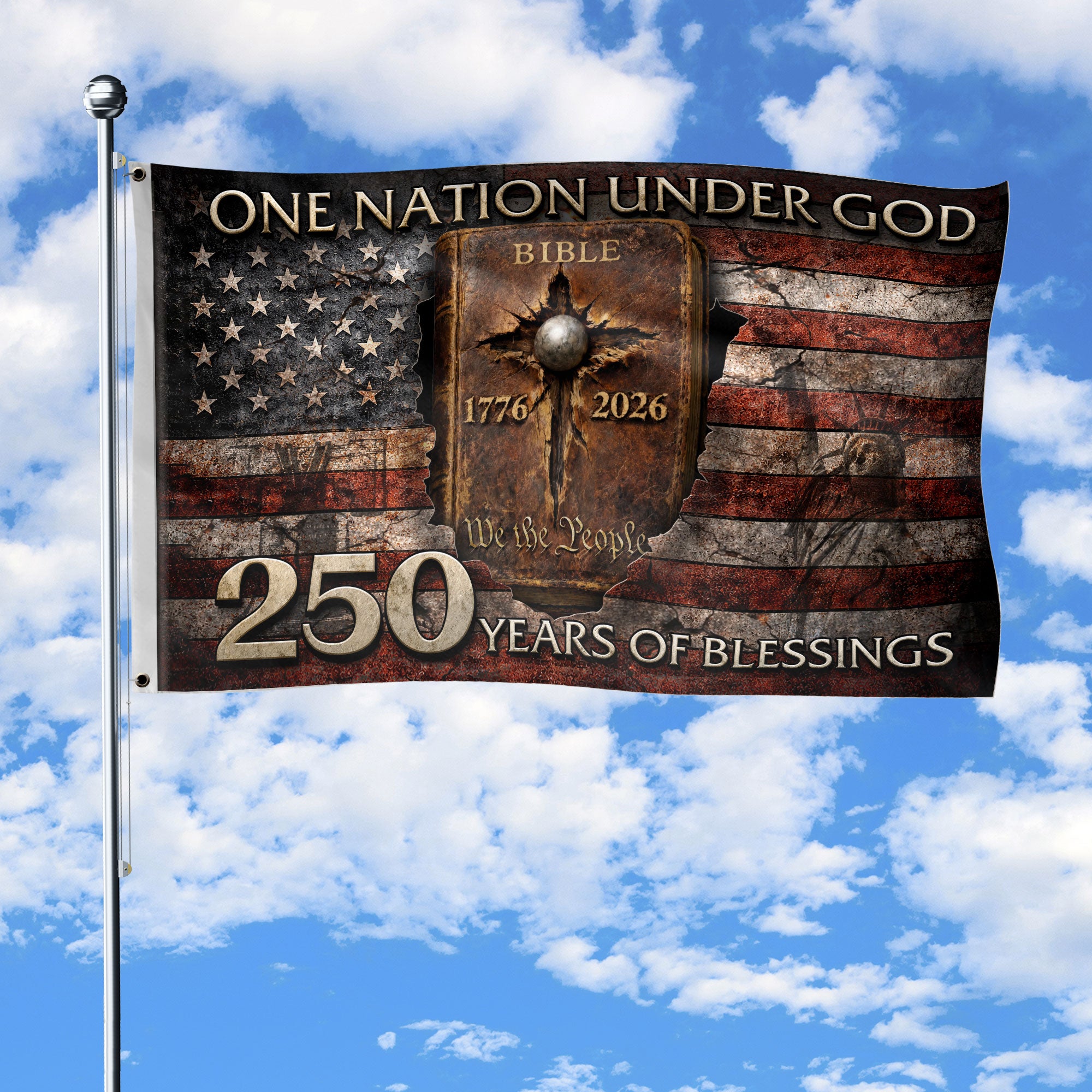 Patriotic USA 250th Celebration Christian Flag Faith Inspired Decor