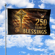 USA 250 Years of Faith Cross Flag – One Nation Under God Christian Outdoor Celebration Flag 1776–2026 - Rust Field Wear