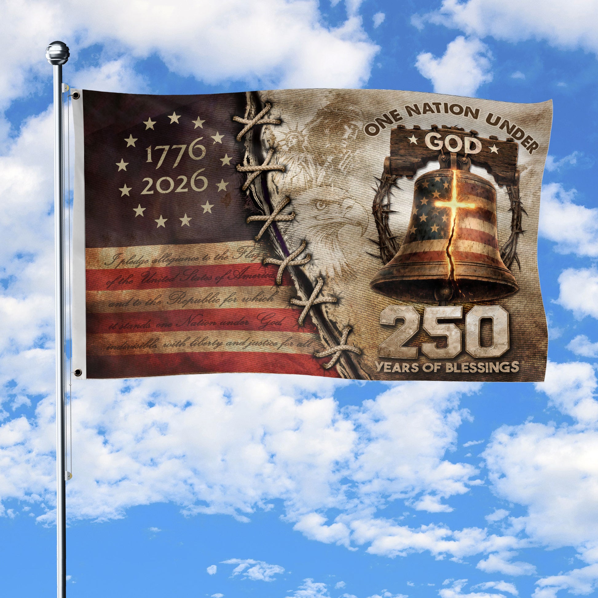 USA 250th Christian Flag 1776–2026 Patriotic Faith Outdoor Decor - Rust Field Wear