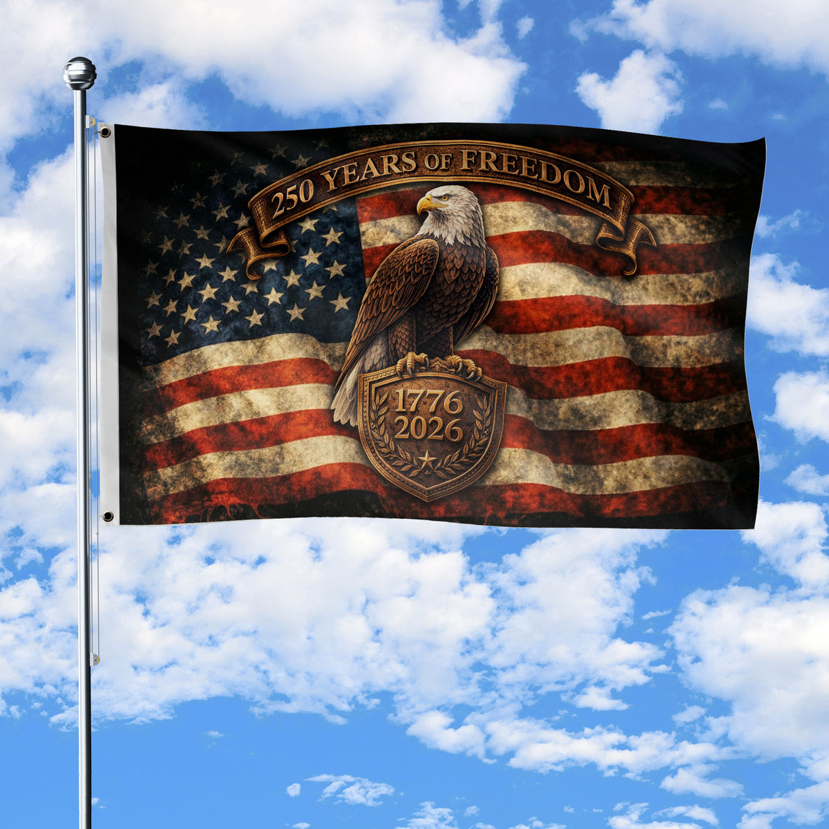 USA 250 Years of Freedom Flag 1776–2026 – Patriotic Eagle American Anniversary Flag - Rust Field Wear