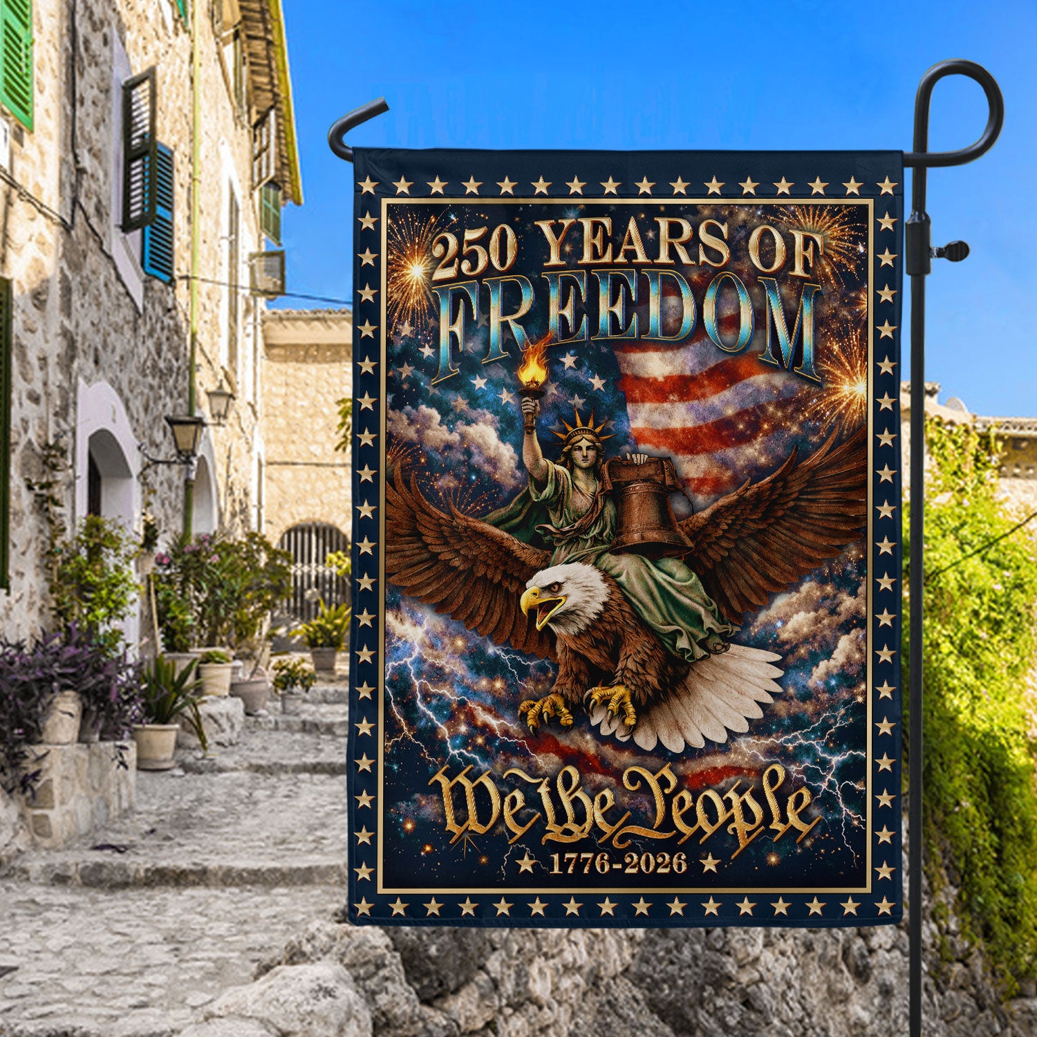 USA 250th Anniversary 1776-2026 Garden Flag – We The People Statue of Liberty Riding Eagle 250 Years of Liberty Double Sided Decor