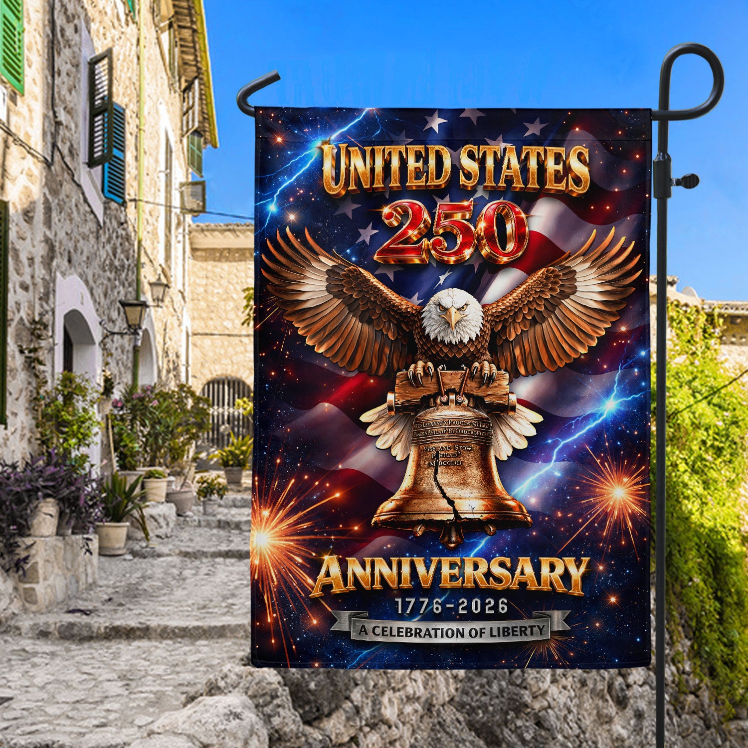 America 250th Anniversary 1776-2026 Garden Flag – Liberty Bell & Bald Eagle 250 Years of Freedom Double Sided Outdoor Banner