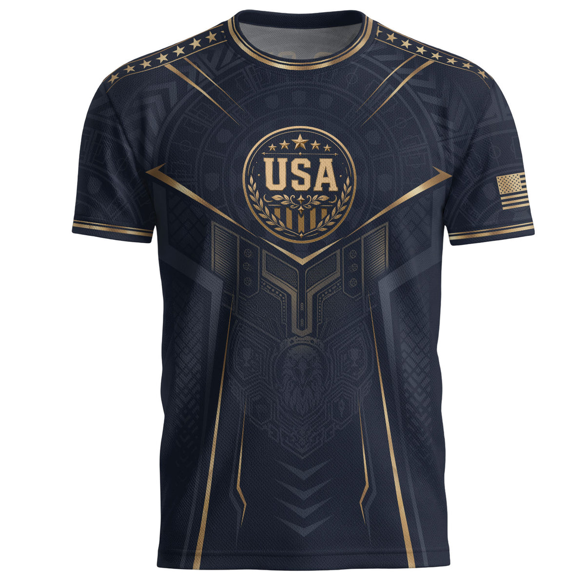 USA Soccer Jersey Navy Gold Eagle Shield Graphic Sports Tee for Soccer Fans - Rust Field Wear