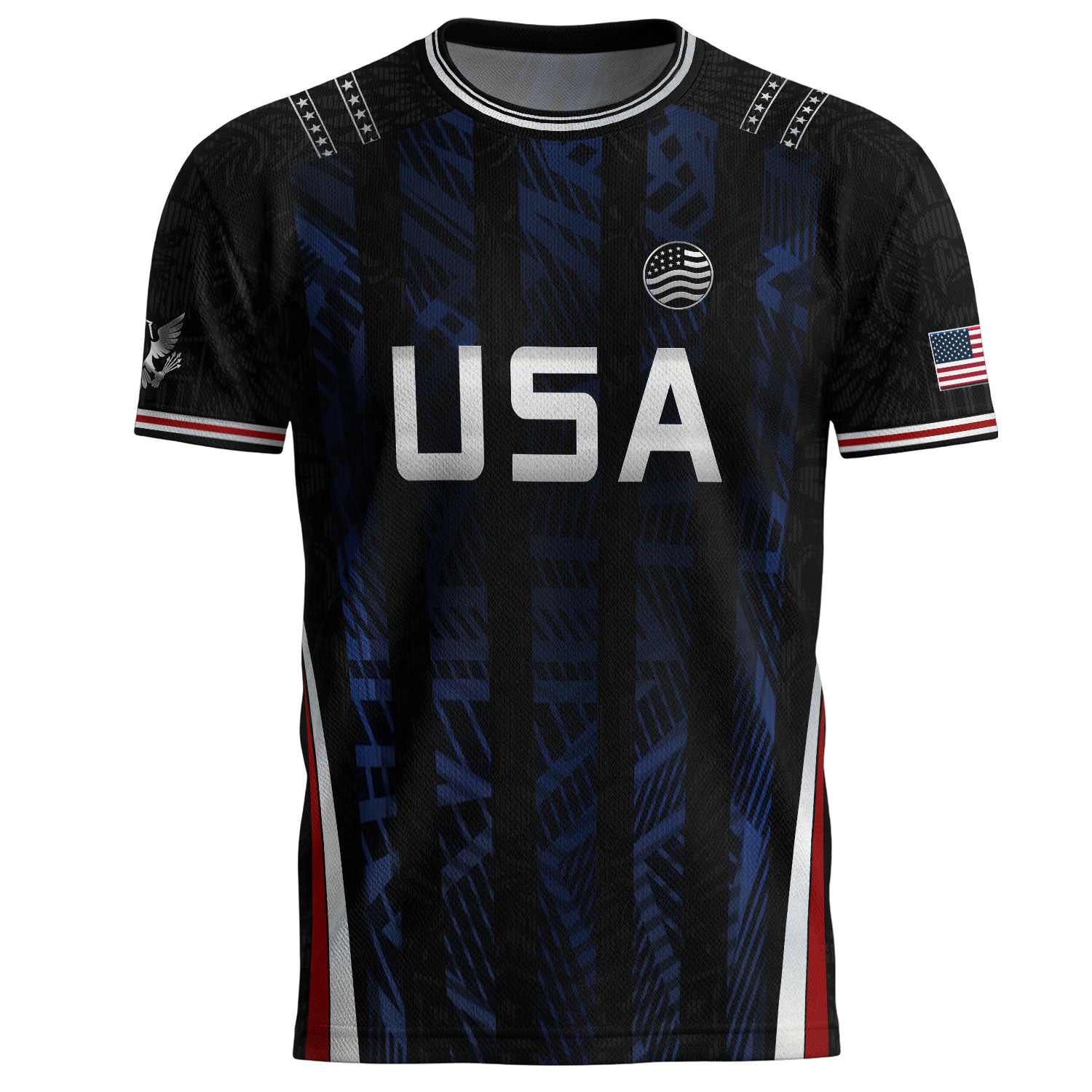 USA Soccer Jersey Black Blue Eagle Crest Athletic Shirt for Men Women Fans