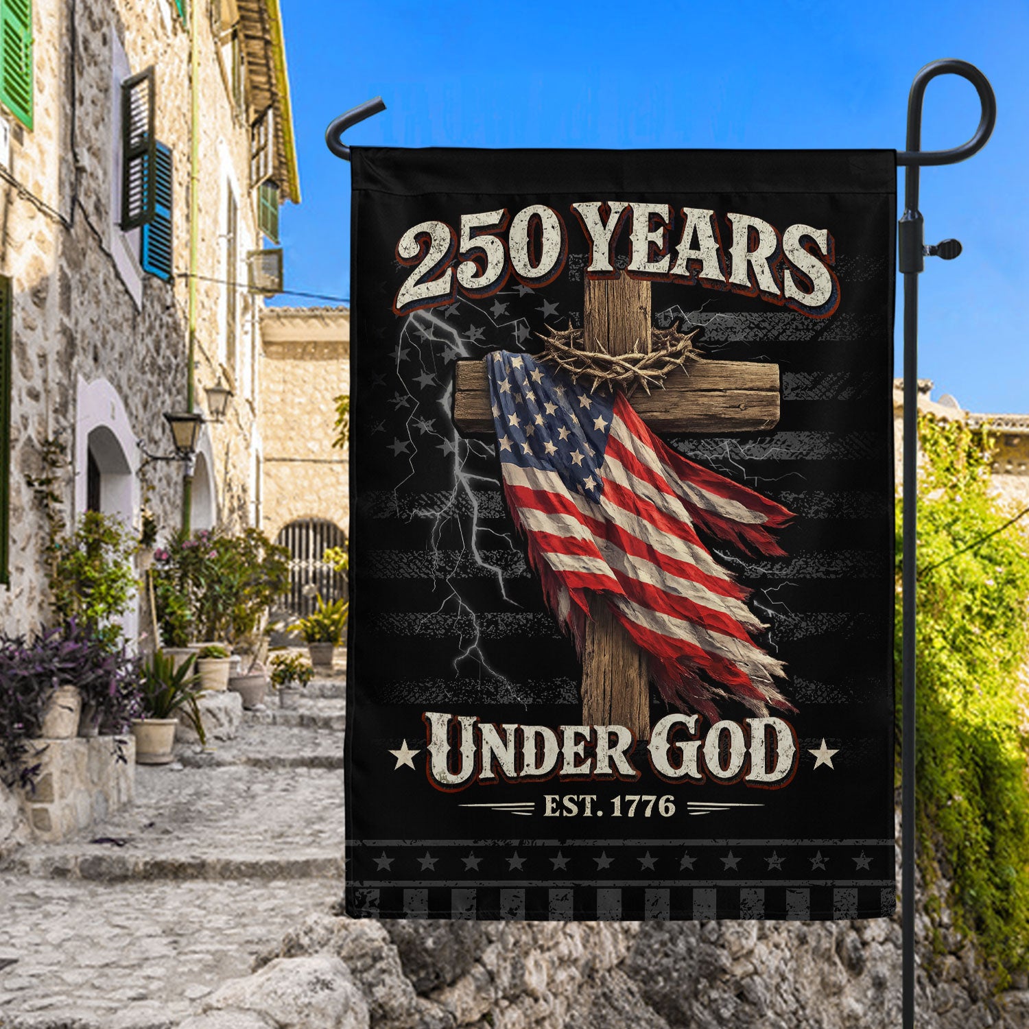 250 Years of Freedom Garden Flag – One Nation Under God Cross Flag, We The People Patriotic Garden Flag, Faith and Freedom Decor