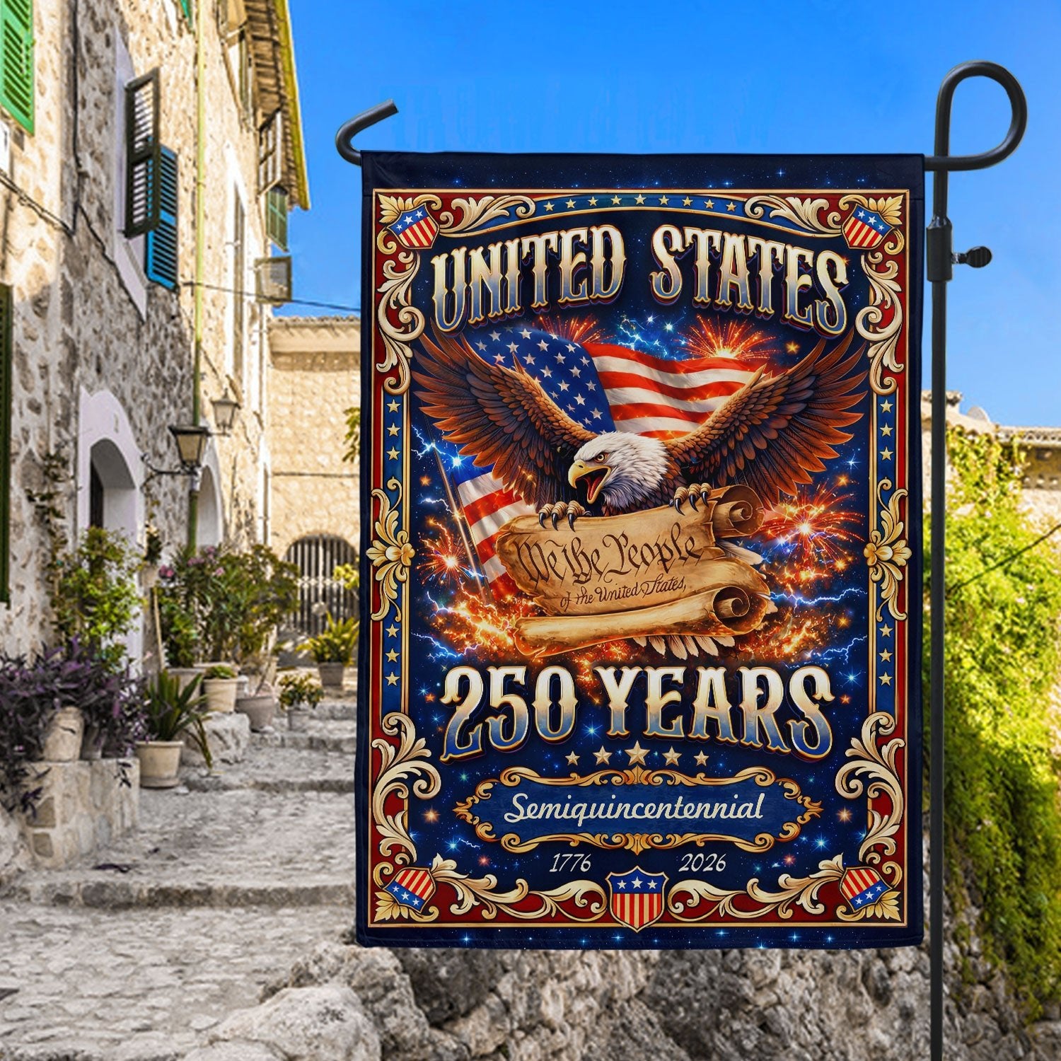USA 250th Anniversary Garden Flag 1776-2026 – We The People Constitution Double Sided Patriotic Yard Flag - Rust Field Wear