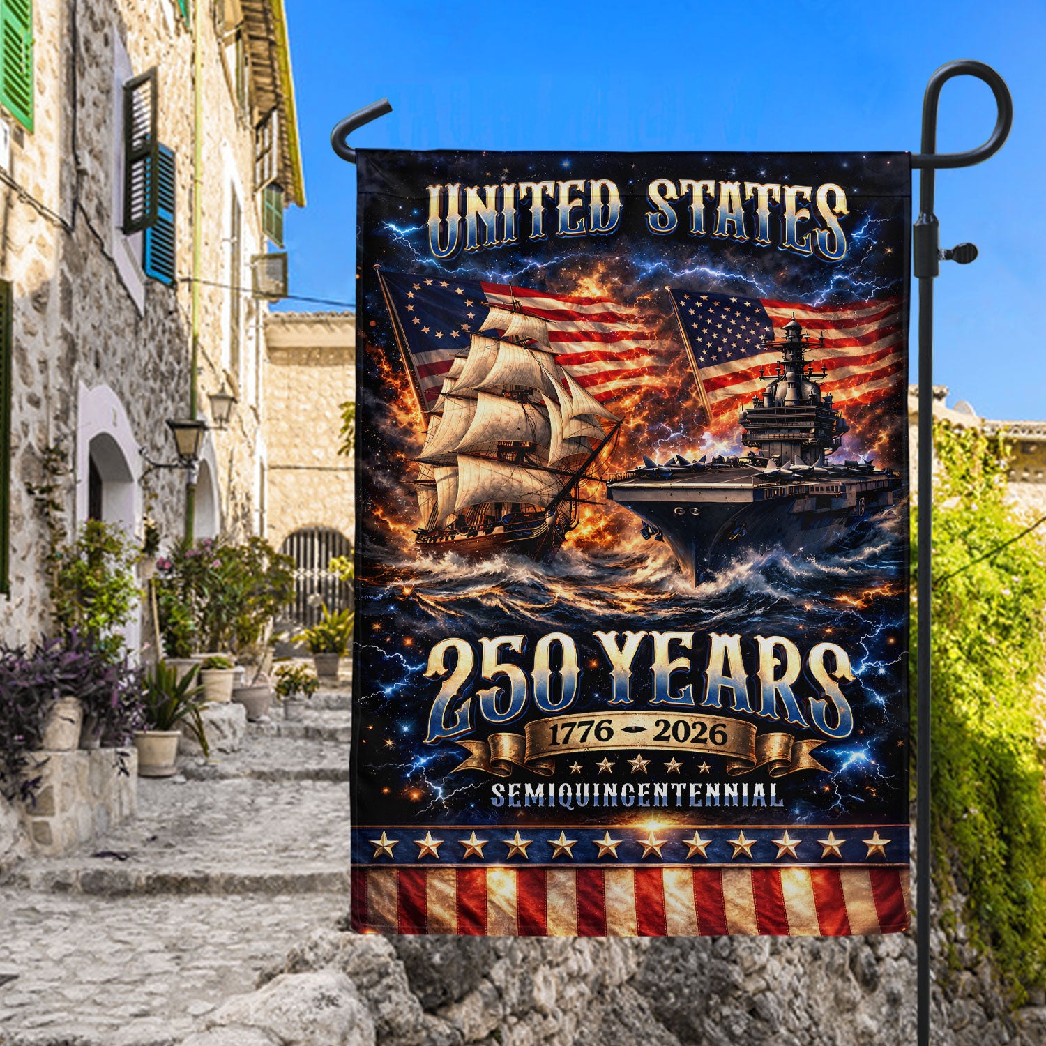 1776-2026 USA 250th Anniversary Garden Flag – Navy History & Modern Power Patriotic Double Sided Flag