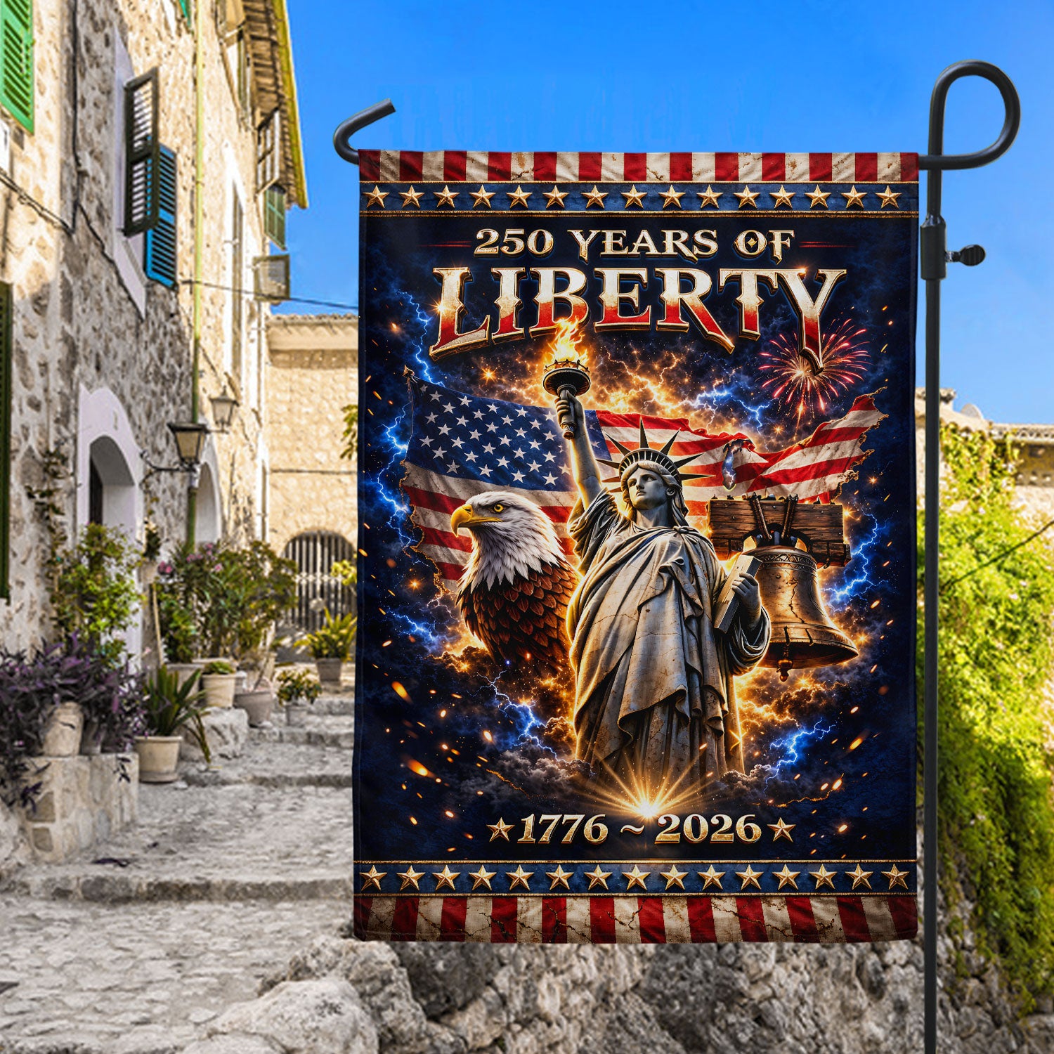 250 Years of Liberty House Flag 1776-2026 – One Nation Under God Christian Values Double Sided Patriotic Flag