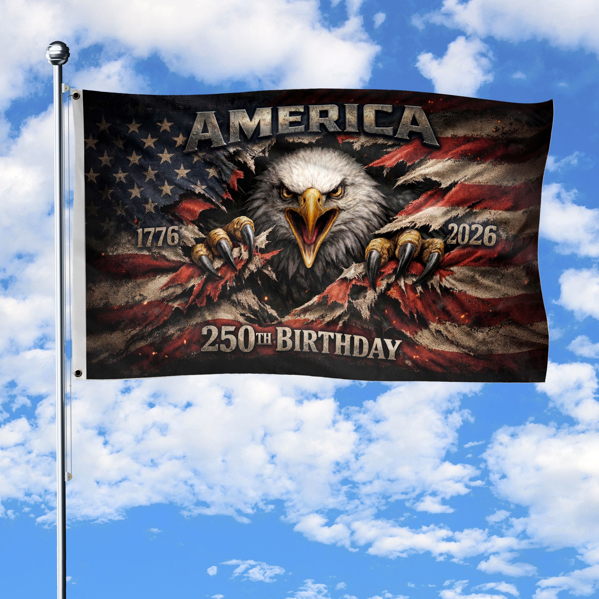 1776-2026 USA 250th Anniversary Flag – Patriotic Eagle Double Sided House Flag - Rust Field Wear