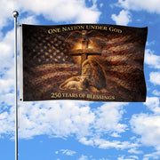 Christian Patriotic House Flag 250th Anniversary USA Flag One Nation Under God 1776-2026 - Rust Field Wear
