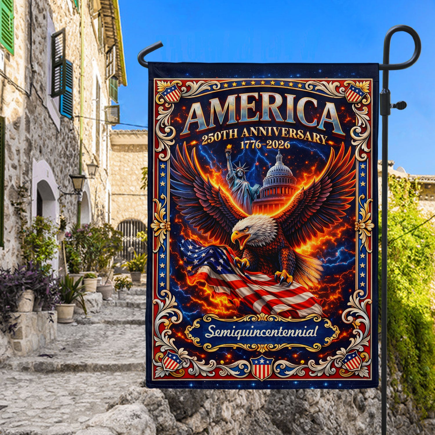 United States 250th Anniversary Garden Flag Patriotic Eagle Statue Of Liberty Yard Decor 12x18inch