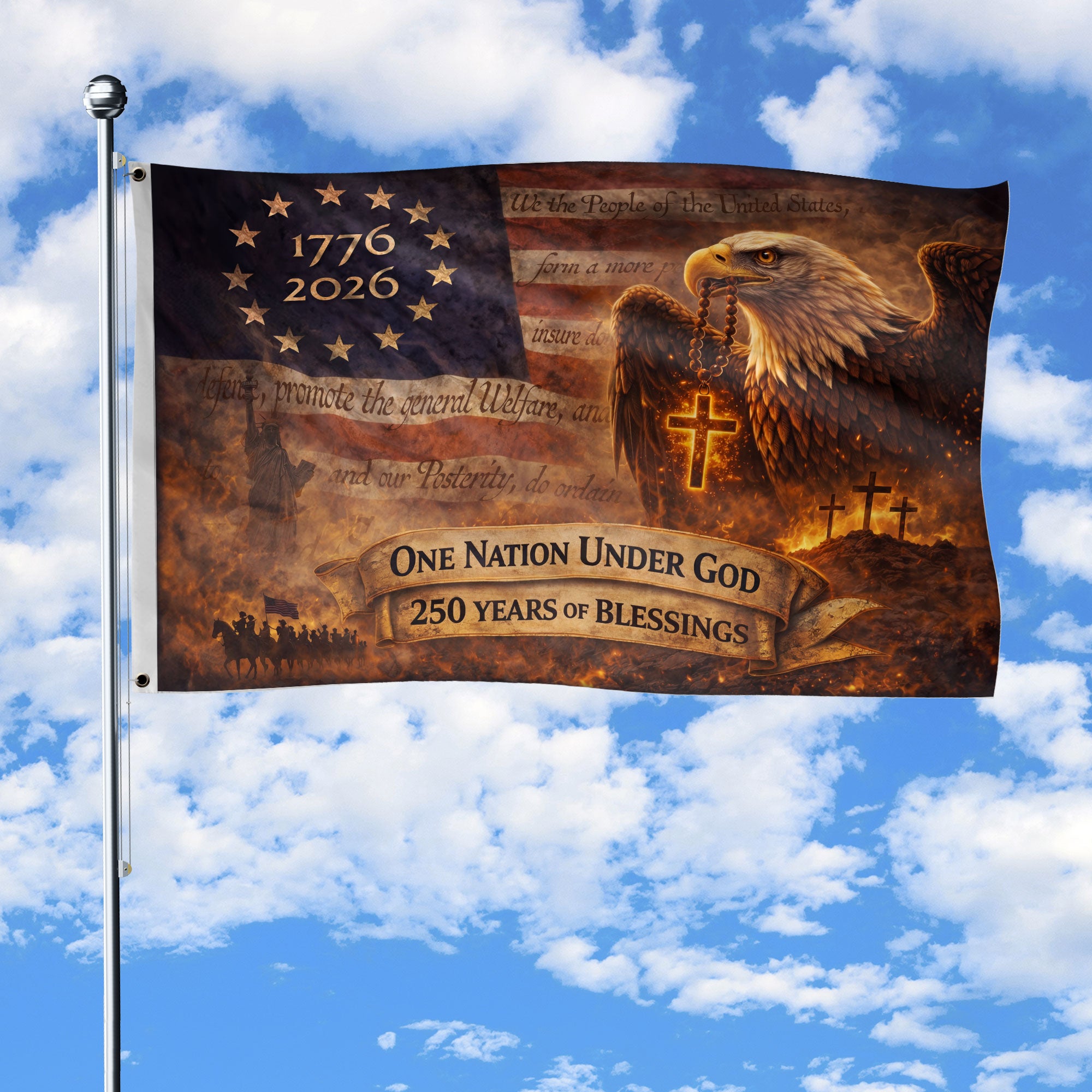 250 Years of Blessings Flag One Nation Under God Christian American Eagle Banner 3x5ft