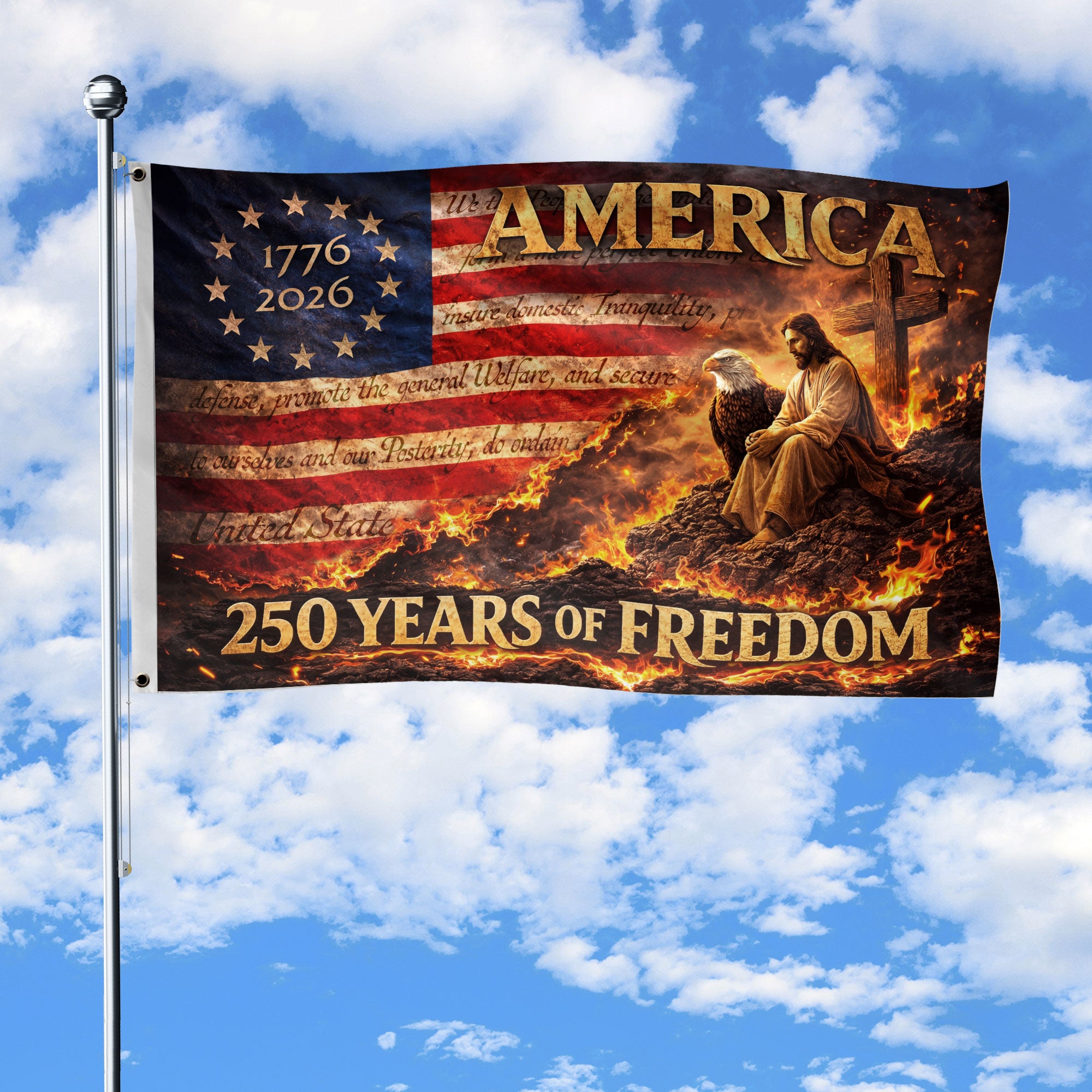Christian USA 250th Anniversary House Flag, Jesus and Eagle Patriotic Flag, 1776–2026 Freedom Celebration 3x5ft