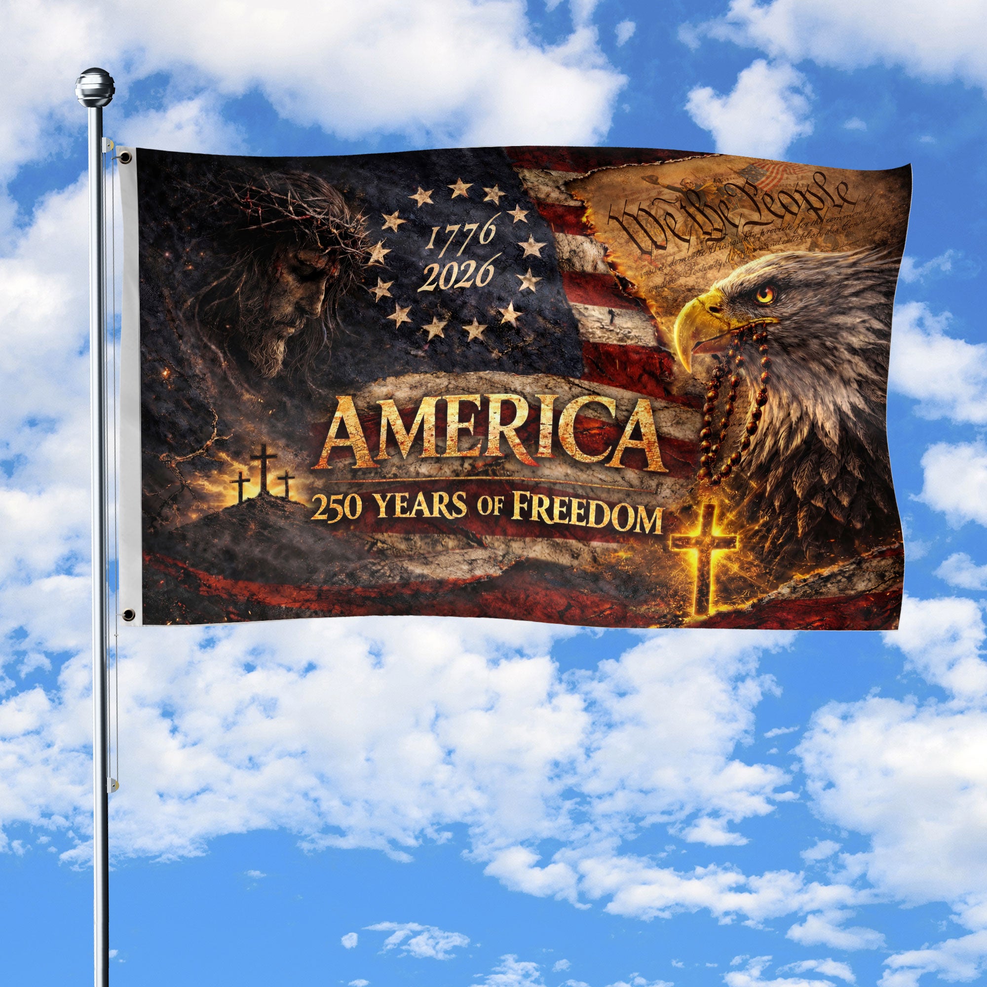 250 Years of Freedom Flag 1776-2026 Jesus We The People Christian American Eagle Banner 3x5ft