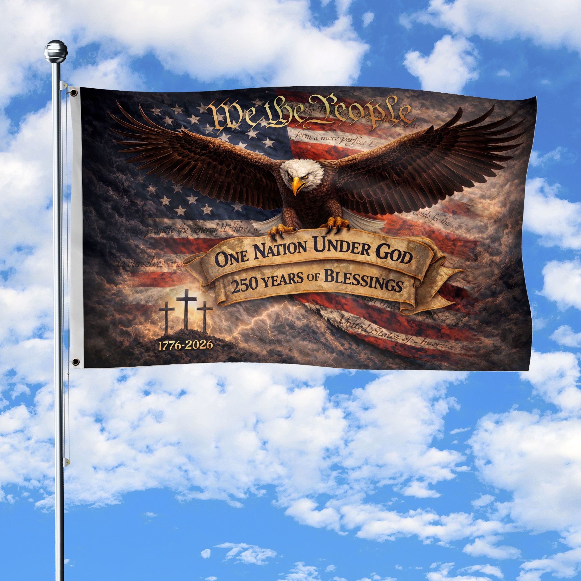 We The People One Nation Under God 250th Anniversary House Flag Patriotic Eagle 250 Years Blessing USA Flag