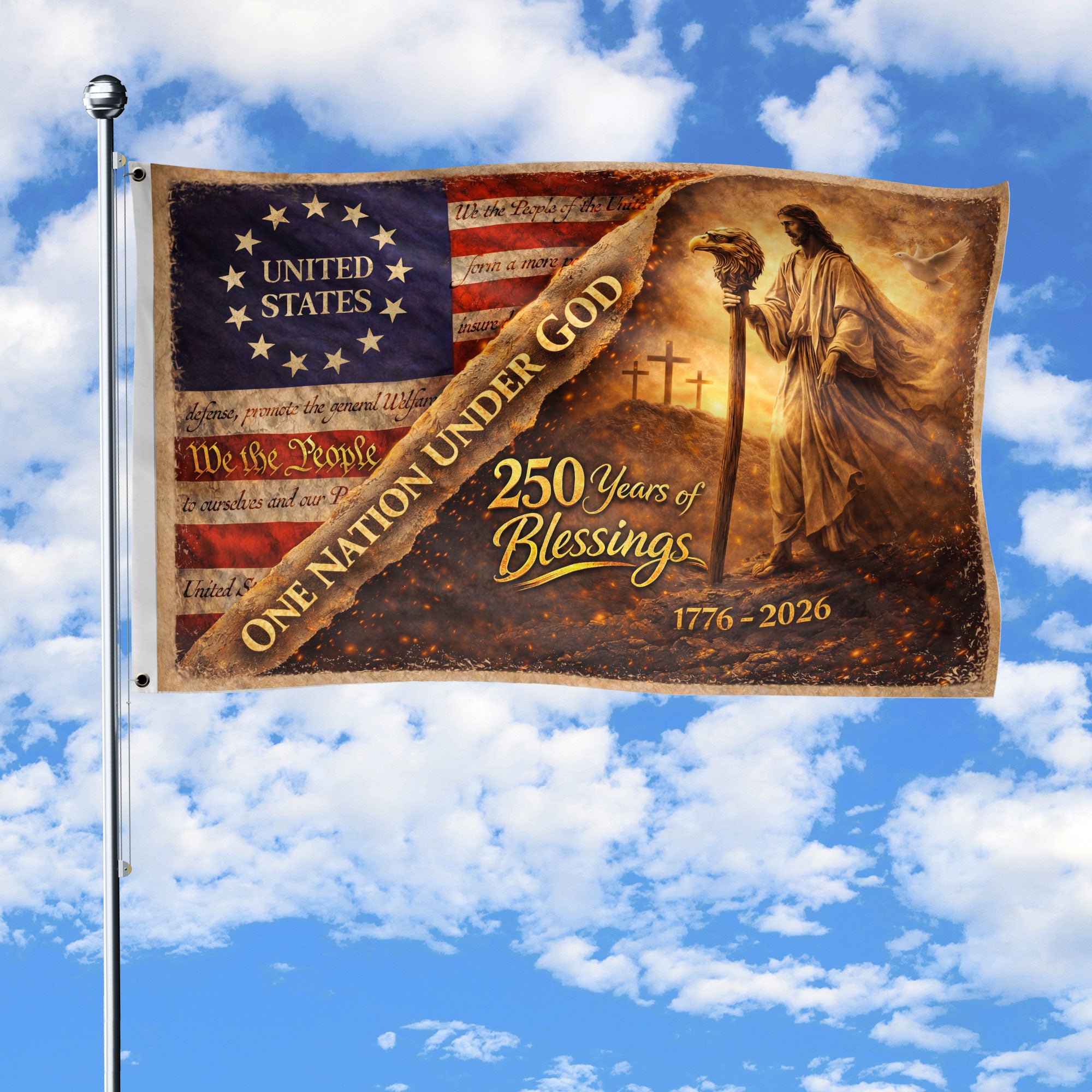 250 Years of Blessings Flag 1776-2026 Jesus We The People Christian United States Banner 3x5ft