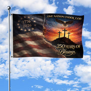 250th Anniversary USA Christian House Flag Three Crosses One Nation Under God Decor - Rust Field Wear