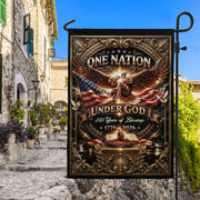 Christian One Nation Under God 250 Years of Blessings USA Garden Flag 1776–2026 Eagle Cross Patriotic Faith Banner - Rust Field Wear