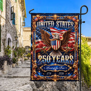 United States 250 Years Garden Flag Eagle Patriotic 1776 2026 Land of the Free - Rust Field Wear