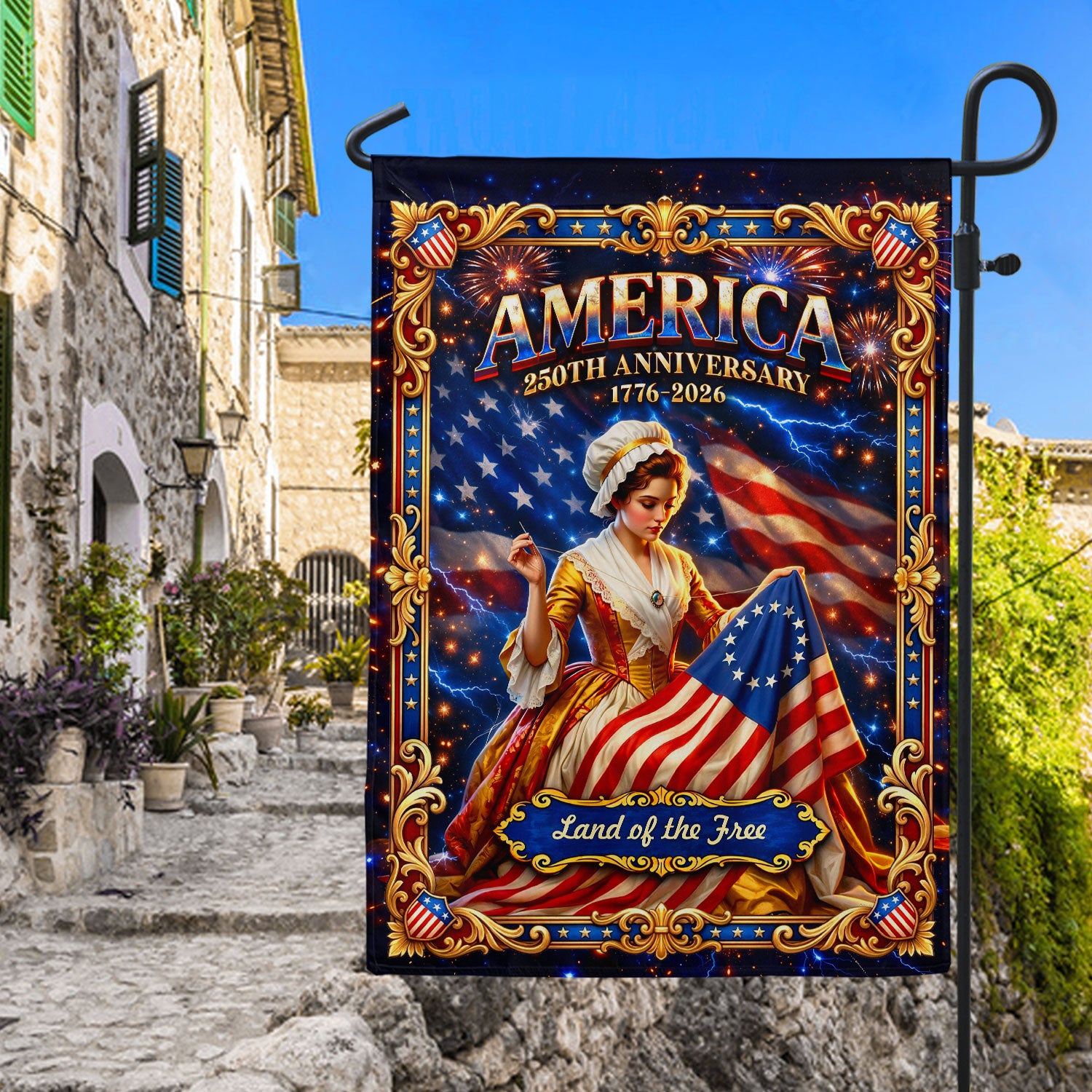 America 250th Anniversary Garden Flag Betsy Ross Patriotic 1776 2026 Land of the Free