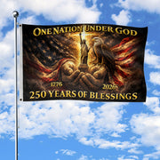 Patriotic God's Hands House Flag 1776-2026 One Nation Under God 250 Years of Blessings - Rust Field Wear