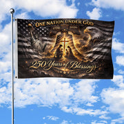 Liberty Bell Patriotic House Flag 1776-2026 One Nation Under God 250 Years of Blessings - Rust Field Wear