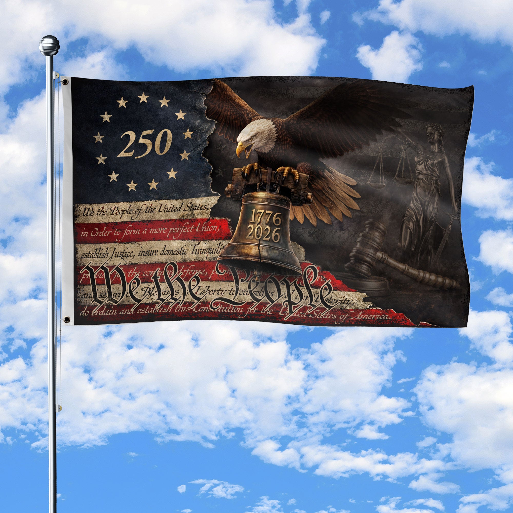 US 250th Anniversary Flag 3x5 ft We The People 1776-2026 Liberty Bell Patriotic Decor