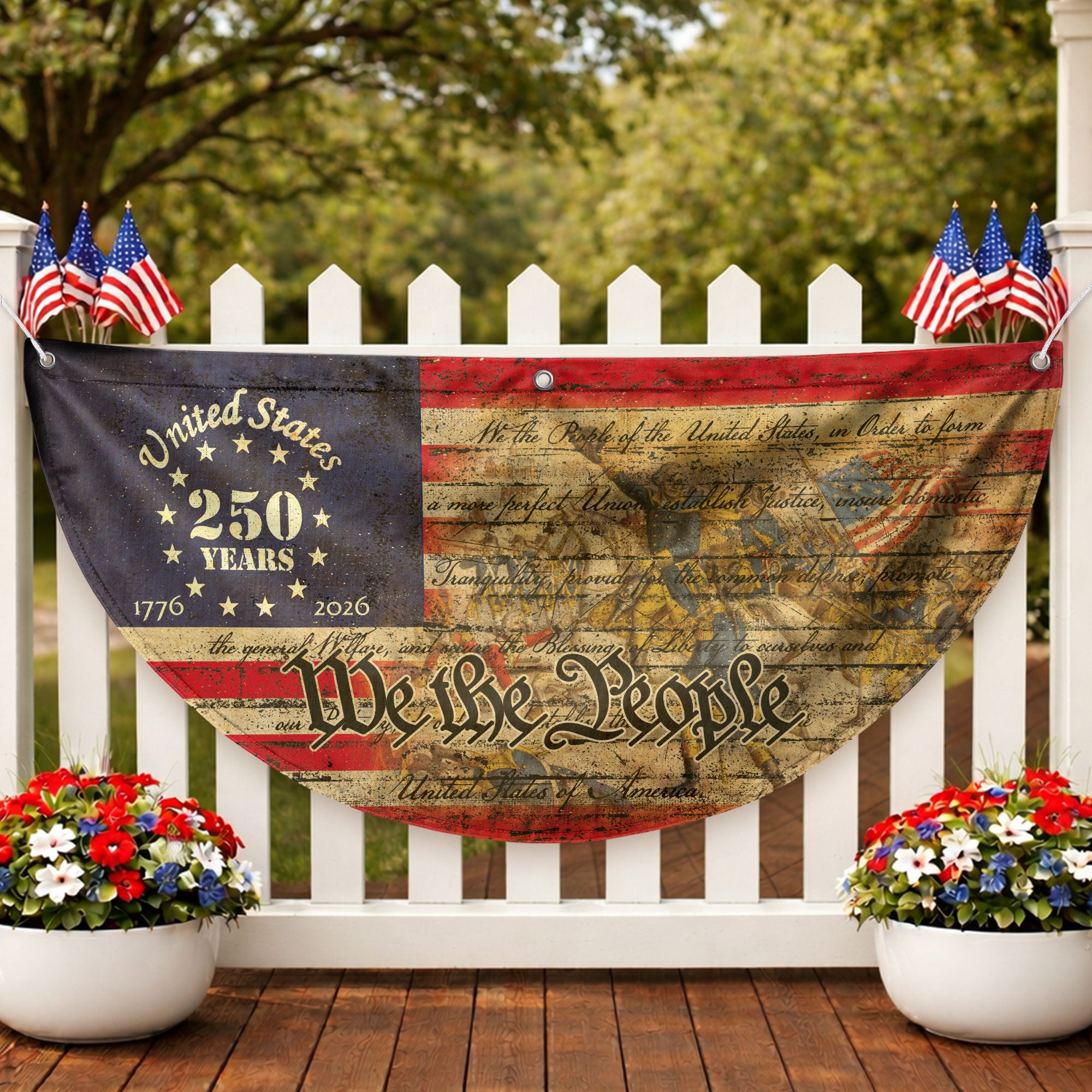 USA 250th Anniversary Flag Fence Banner - We The People & Eagle Design for 2026 Celebration