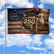 Patriotic Prayer House Flag 1776-2026 Liberty Bell One Nation Under God 250 Years Blessing - Rust Field Wear