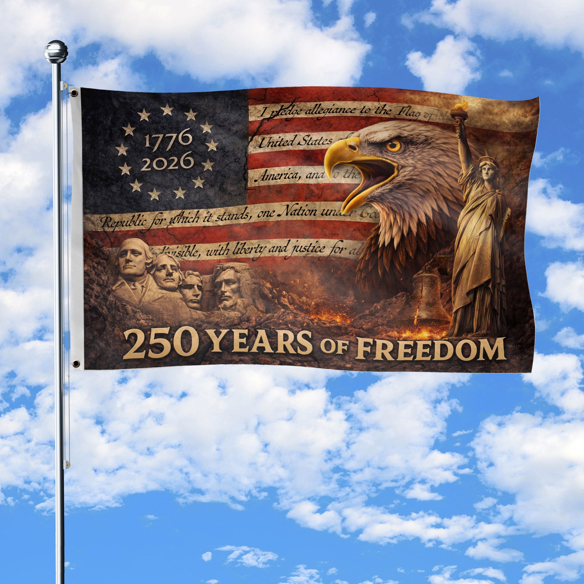 USA 250th Anniversary House Flag, Eagle and Liberty Patriotic Outdoor Décor, 1776–2026 Freedom Celebration 3x5ft - Rust Field Wear