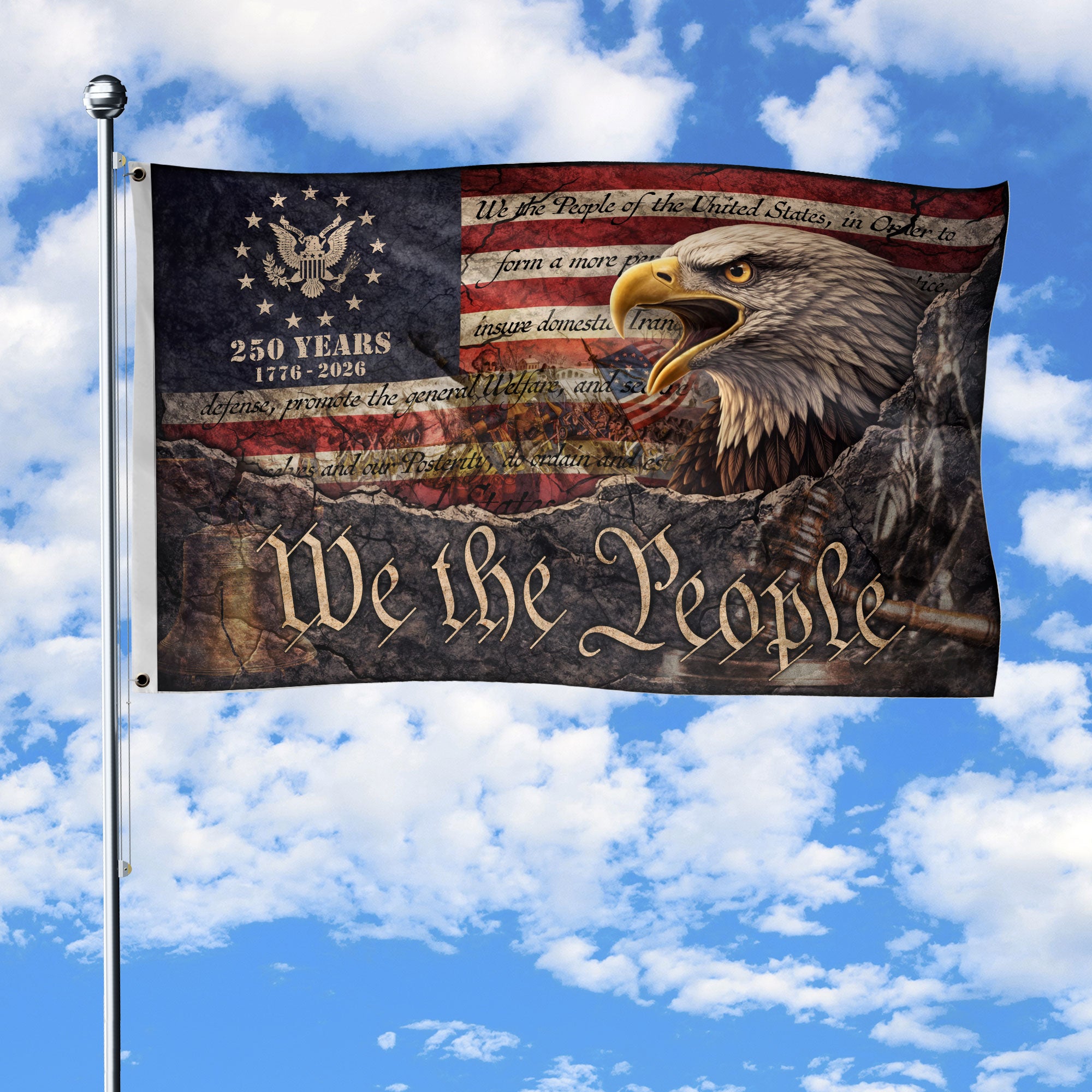 American Heritage House Flag, We The People Eagle Design, 250 Years of Freedom 3x5ft - Rust Field Wear
