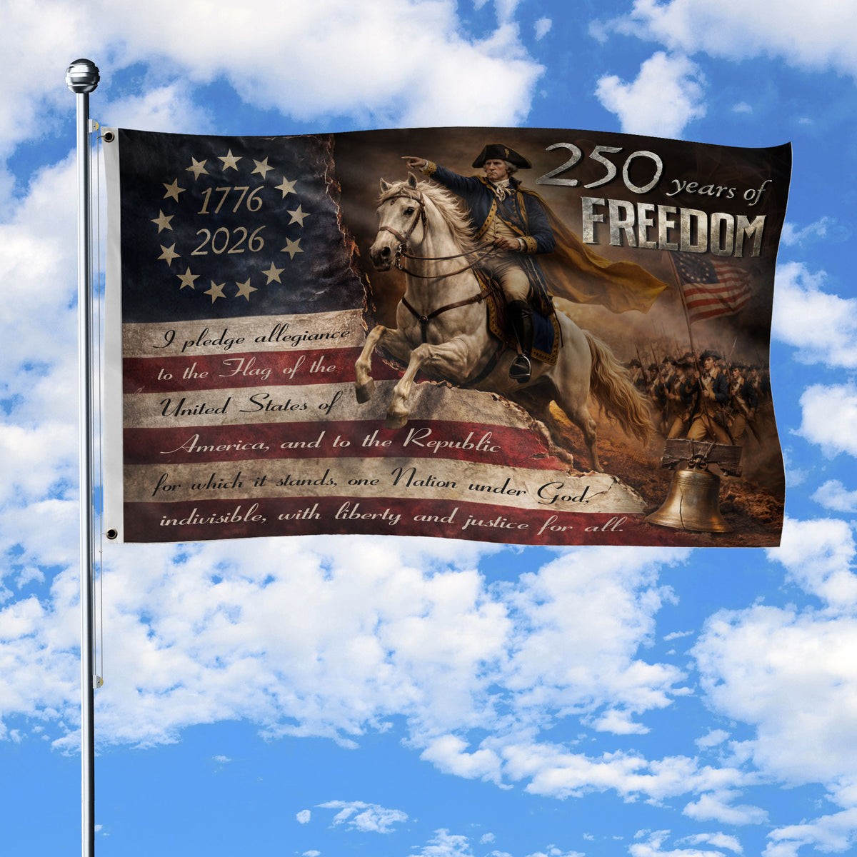 George Washington 250 Years of Freedom House Flag 1776-2026 Patriotic Eagle Decor - Rust Field Wear