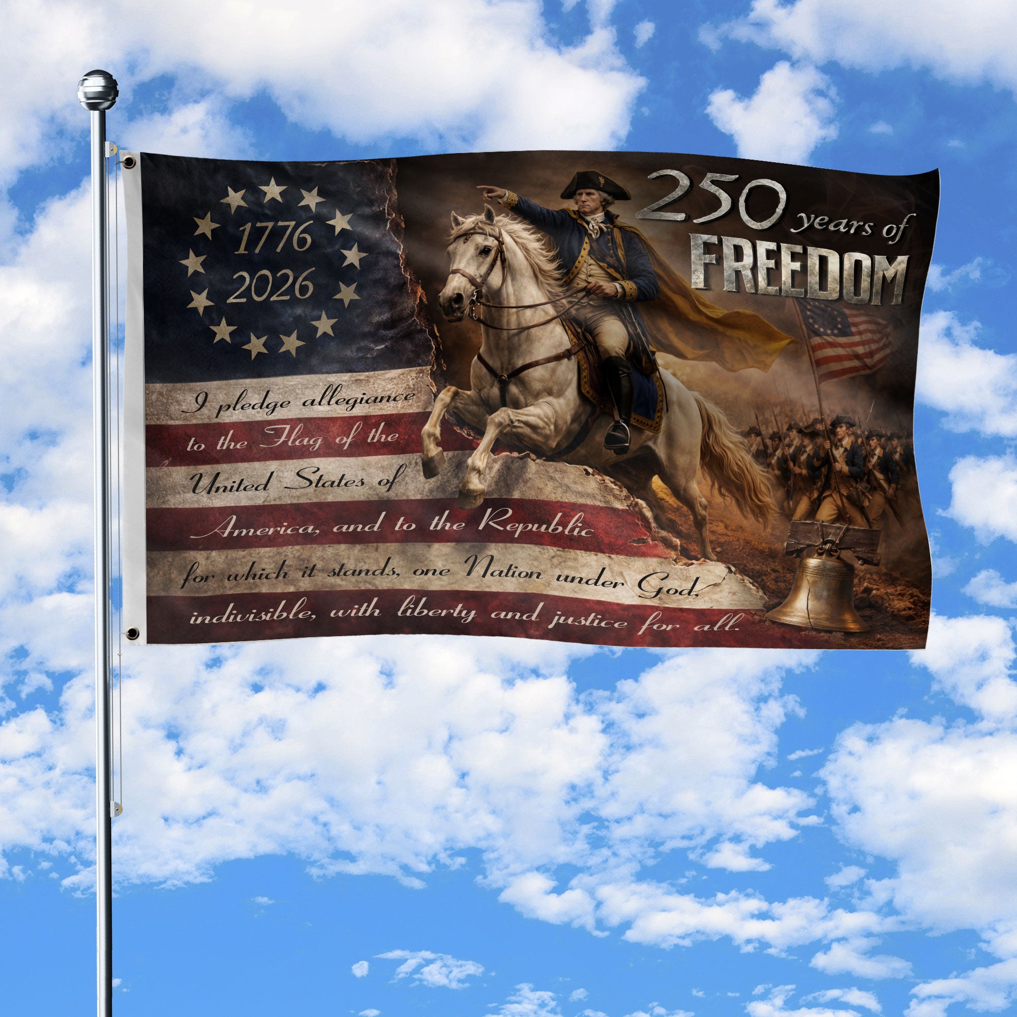 George Washington 250 Years of Freedom House Flag 1776-2026 Patriotic Eagle Decor - Rust Field Wear
