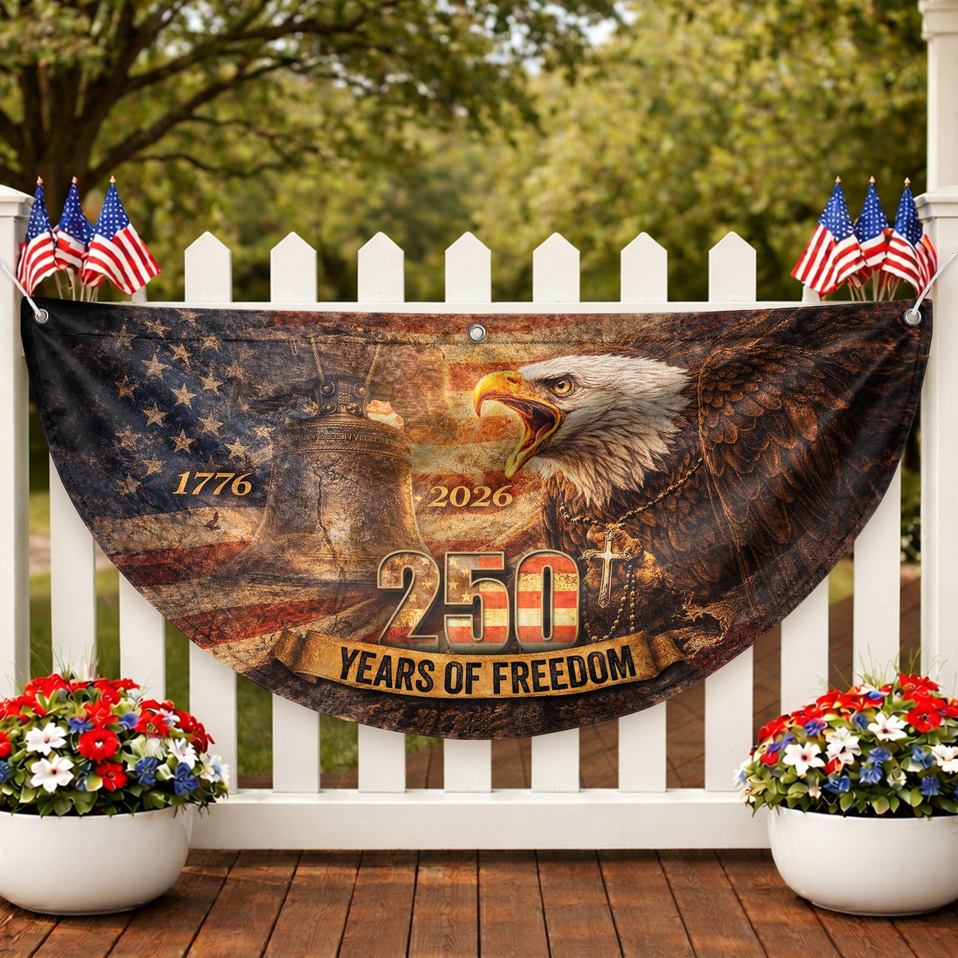Fence Flag 250th Anniversary USA Flag 1776 2026 Patriotic Eagle American 250 Year Celebration Flag - Rust Field Wear