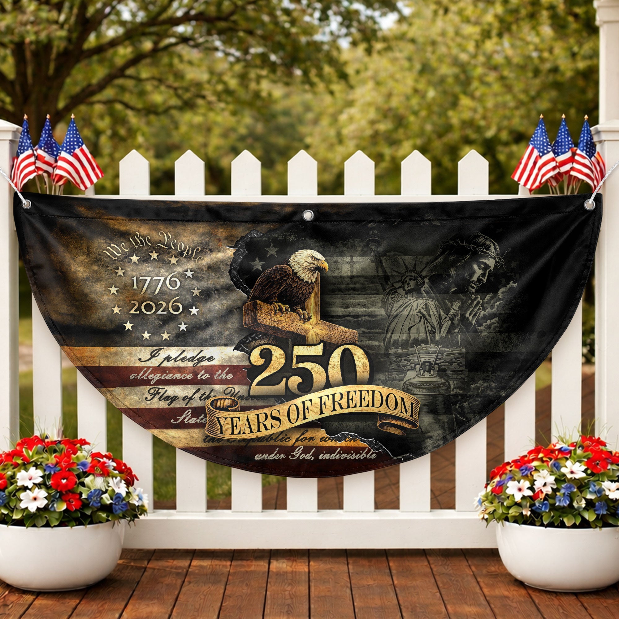 Fence Flag 250th Anniversary USA Flag 1776-2026 Eagle Patriotic 250 Year American Anniversary Flag Decor