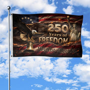 250 Years of Freedom House Flag 1776-2026 We The People Patriotic Shield Decor - Rust Field Wear